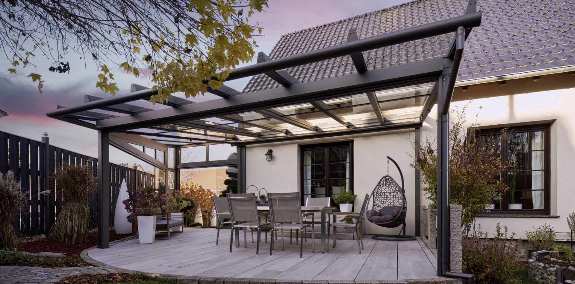 gewe aluminium terrassenüberdachung mit glasdach anthrazit