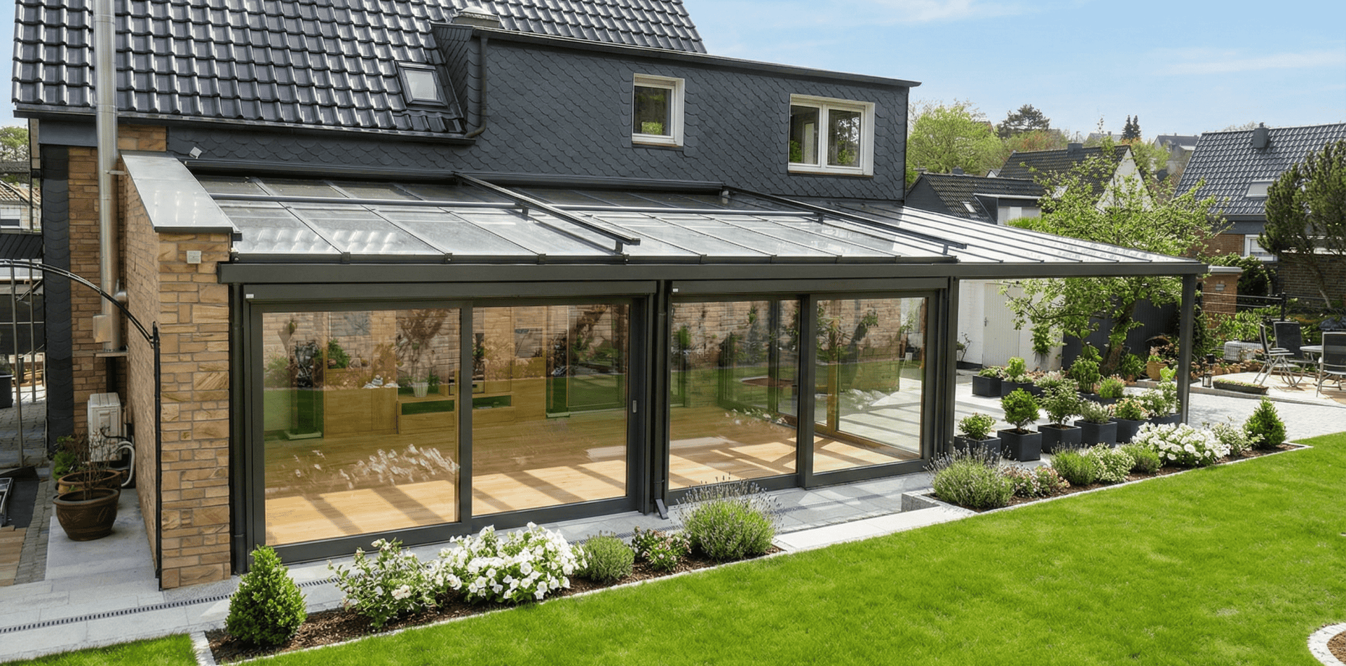 gewe wintergarten holz aluminium mit terrassendach in essen