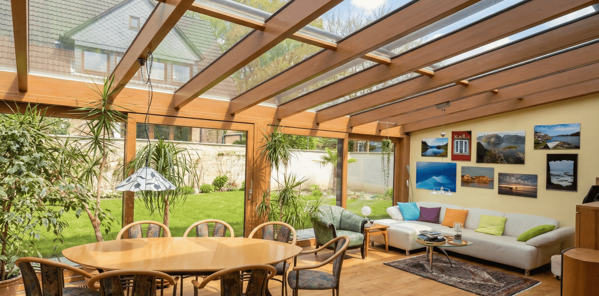 gewe wintergarten holz aluminium mit terrassendach in essen innenansicht quer